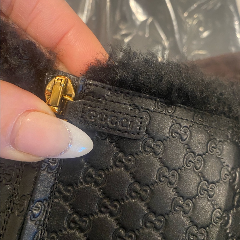 Gucci Black Wedge Boots with Fur Trim Sz 39.5 US 8.5 - Picture 7 of 16